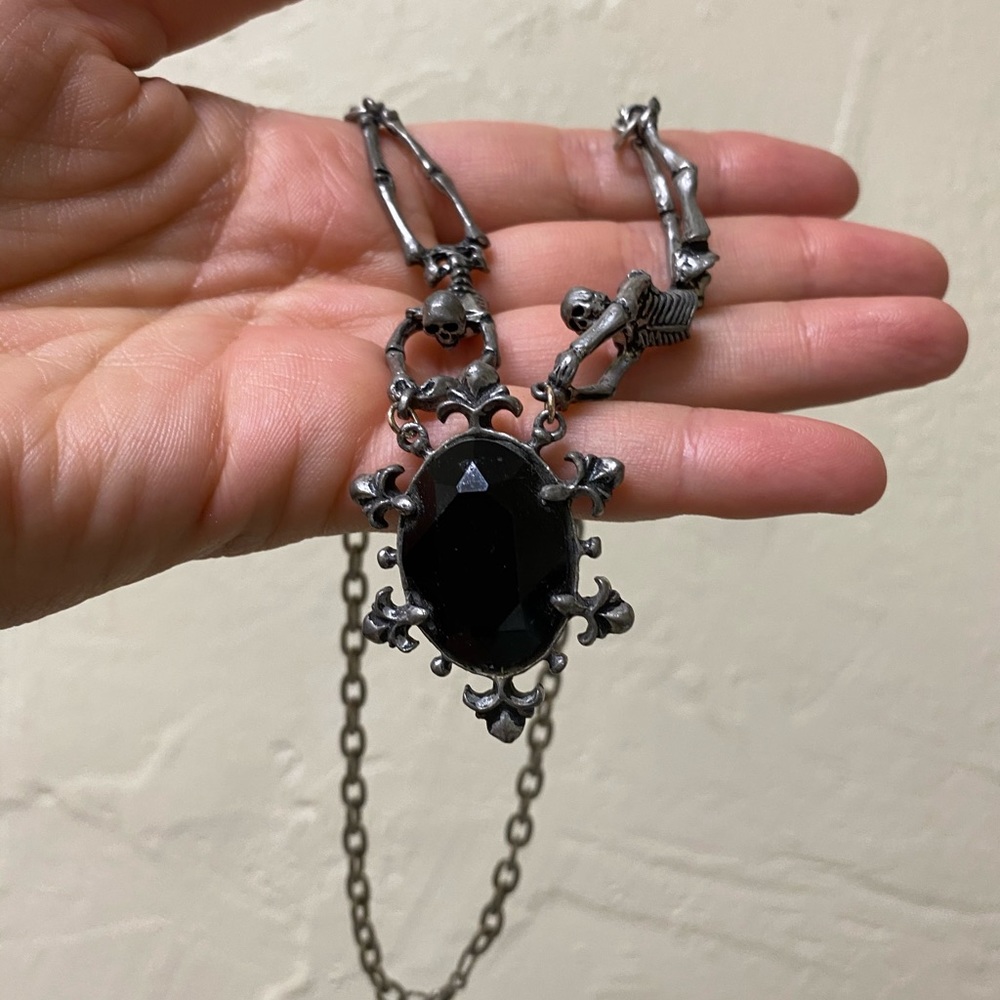 Goth necklace with skeletons